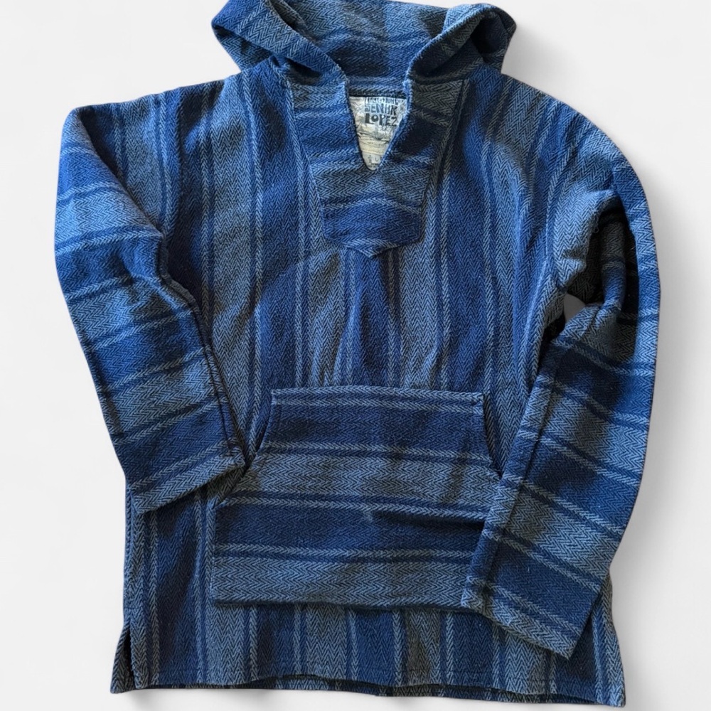 Vintage Señor Lopez Baja Hoodie Large Blue Jerga Drug Rug 90s Surf Boho - Mexico